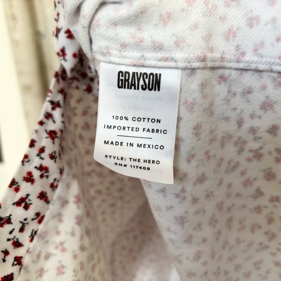 Grayson the Hero Flannel Button Down Blouse in White Red Floral - Picture 5 of 6